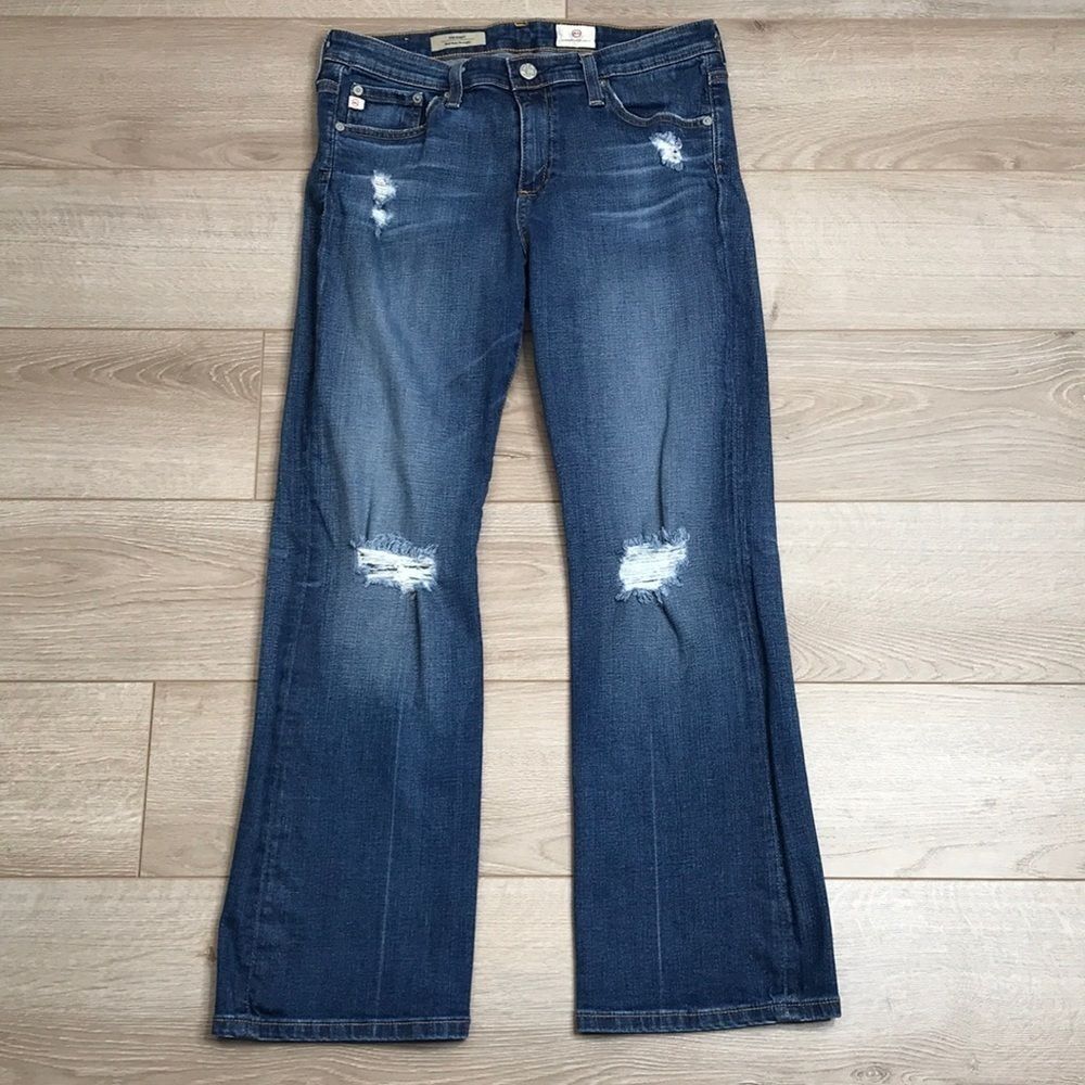 AG The Stacy Mid-Rise Straight Leg Distressed Jeans Casual Cool, Size 28